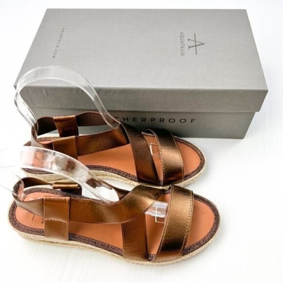 Aquatalia Sandal Espadrille womens size 6 Maggie wedge copper brown strap - Picture 13 of 14